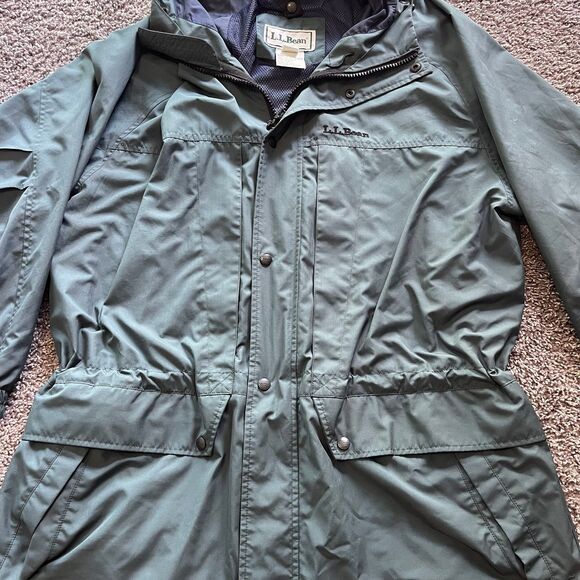 VTG 90s L.L. Bean Long Parka Rain Coat Jacket Trench Full Zip Green Nylon Mens L - Picture 4 of 7